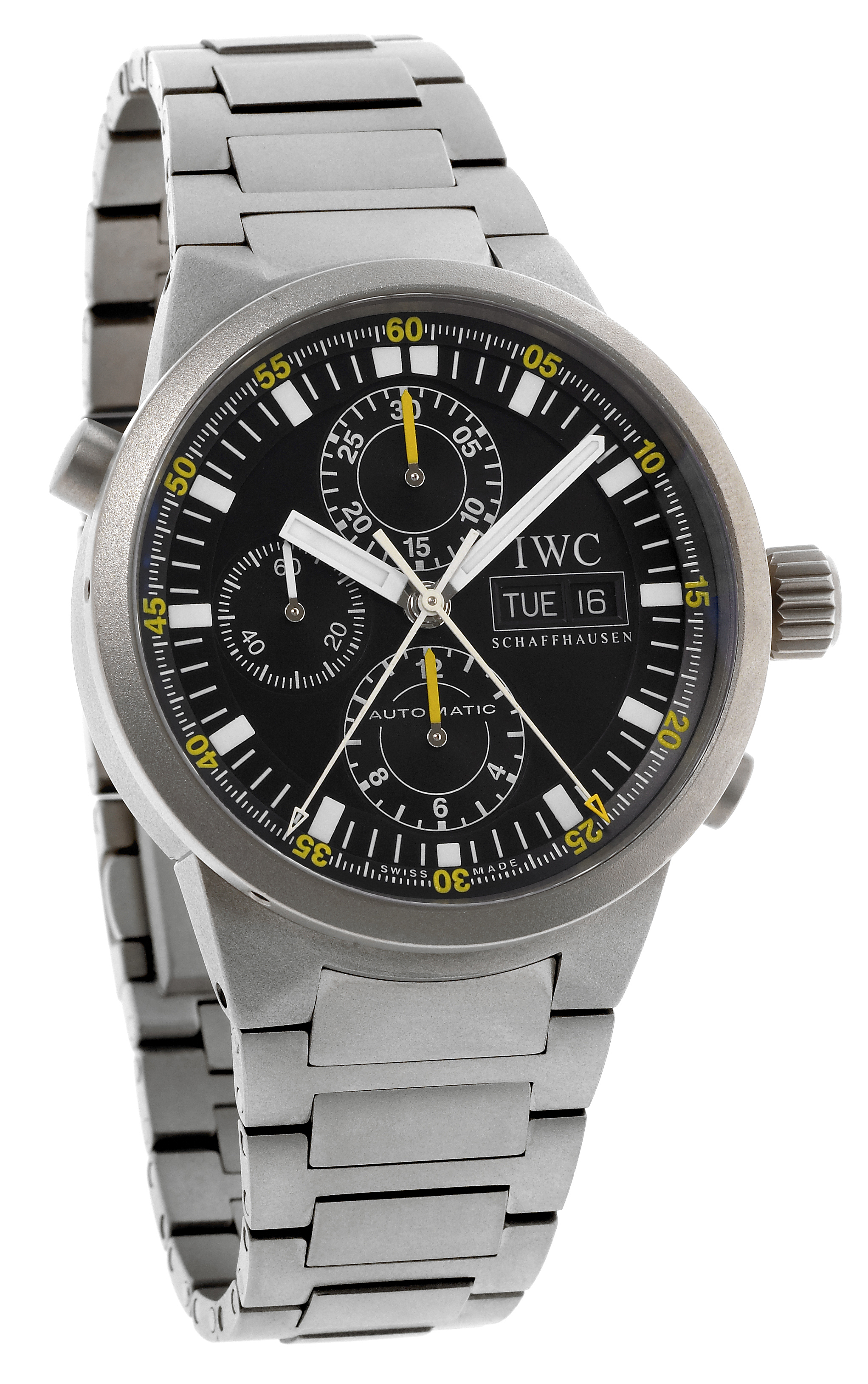 Titanium Aquatimer' Chrono-Rattrapante IWC (International Watch Co.),  Schaffhausen, 'Aquatimer' Chrono-Rattrapante Automatic', case No. 2875756.  Made circa 2004. Fine, large, thick, self-winding,water-resistant,  titaniumwristwatch with round button 