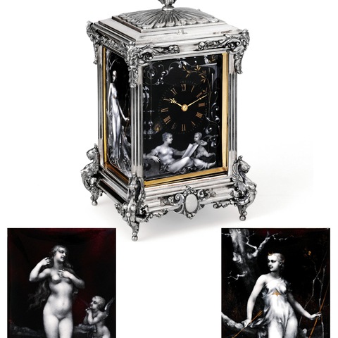 Leroy ' Carriage Clock with Signed & Dated Limoges Enamel Panels