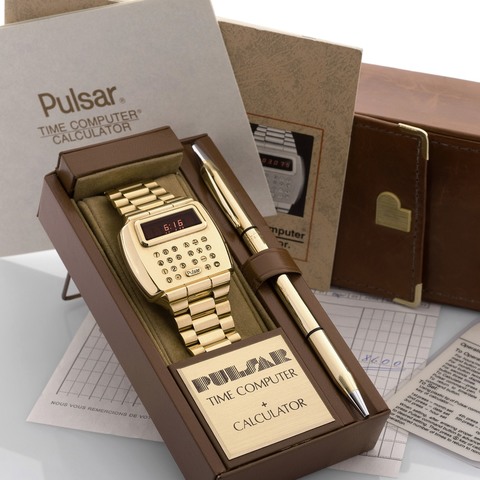 PULSAR 18K YELLOW GOLD DIGITAL TIME COMPUTER CALCULATOR ' ORIGINAL