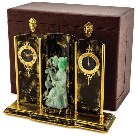 HOUR LAVIGNE DESK CLOCK AND BAROMETER GILT & JADE Hour Lavigne,