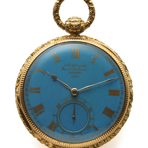JAMES MCCABE GOLD DUPLEX 
POCKET WATCH WITH BLUE ENAMEL DIAL 
Ja