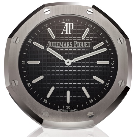 AUDEMARS PIGUET, ROYAL OAK WALL CLOCK, Audemars Piguet, Royal Made  circa Fine, large, brushed metal and glass wall clock, with quartz 