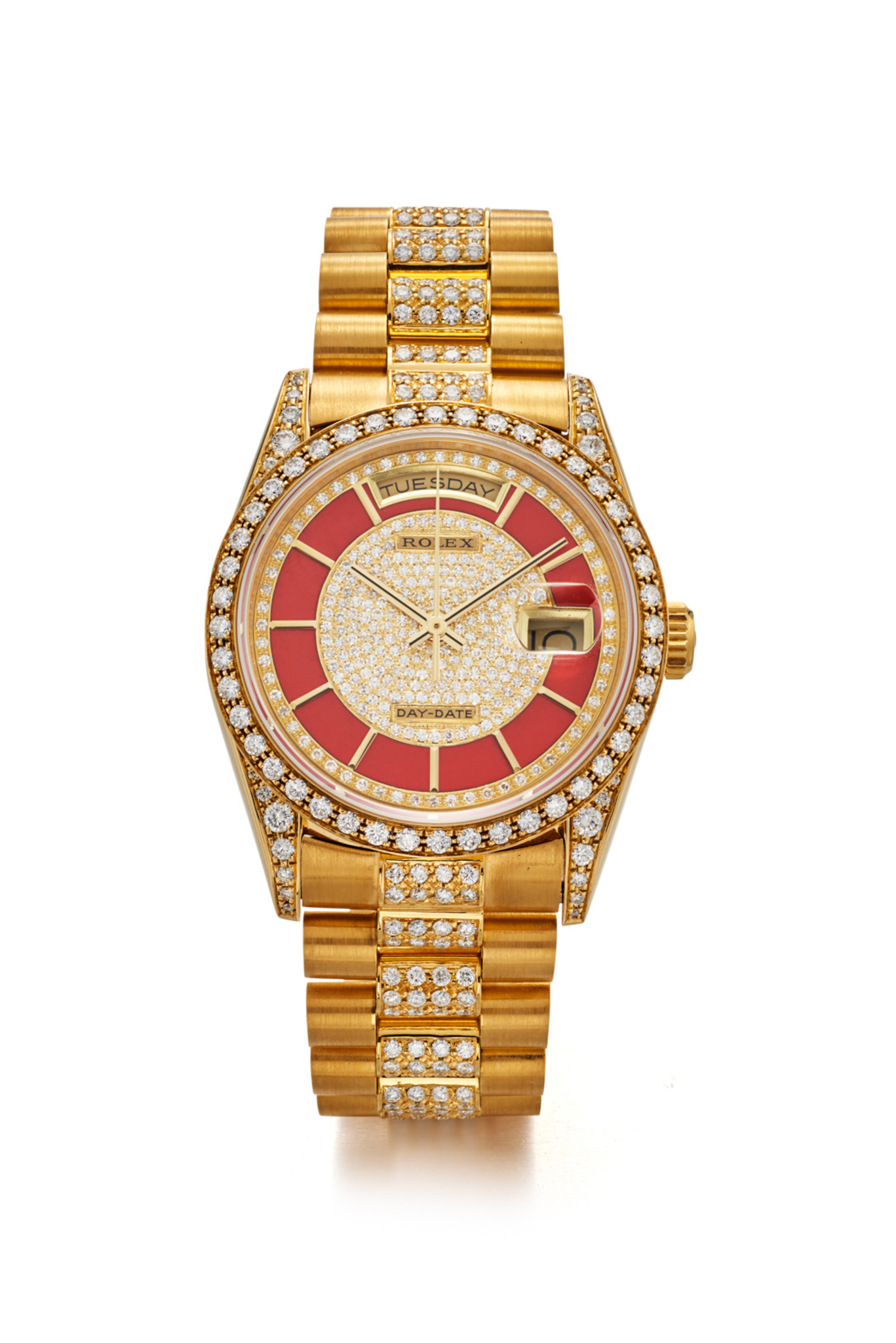 ROLEX REF 18388, DAY DATE 18K YELLOW GOLD, DIAMOND AND CORAL | Important  Modern \u0026amp; Vintage Timepieces | Hong Kong, October 27th, 2019