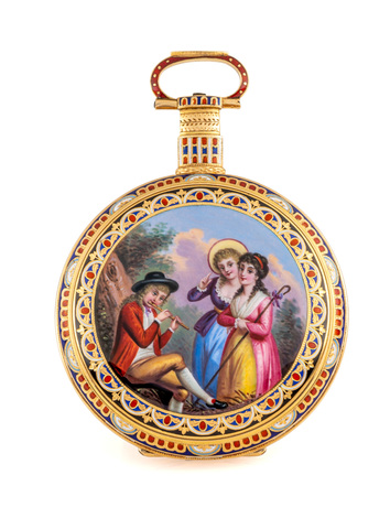 EDOUARD JUVET, THE COUNTRY SERENADE, ENAMEL WITH DUPLEX ESCAPEMENT