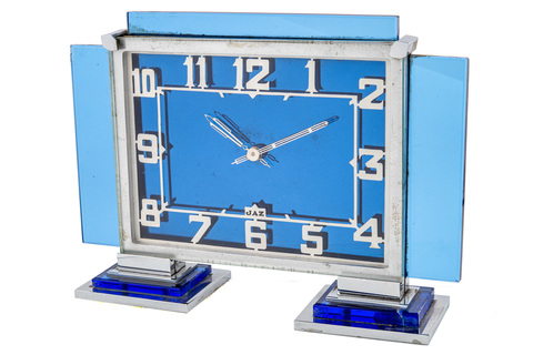Jaz Art Deco 8-day going desk-clock; chromium-plated metal and