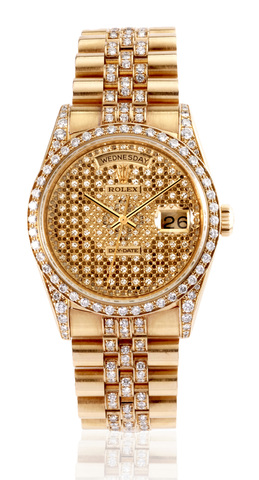ROLEX REF. 18388, DAY-DATE, 18K YELLOW GOLD, DIAMOND, SKELETON